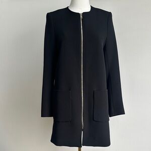 H&M Womens Black Gold Zip Up Collarless Short Coat Elevated Formal Career Size 4